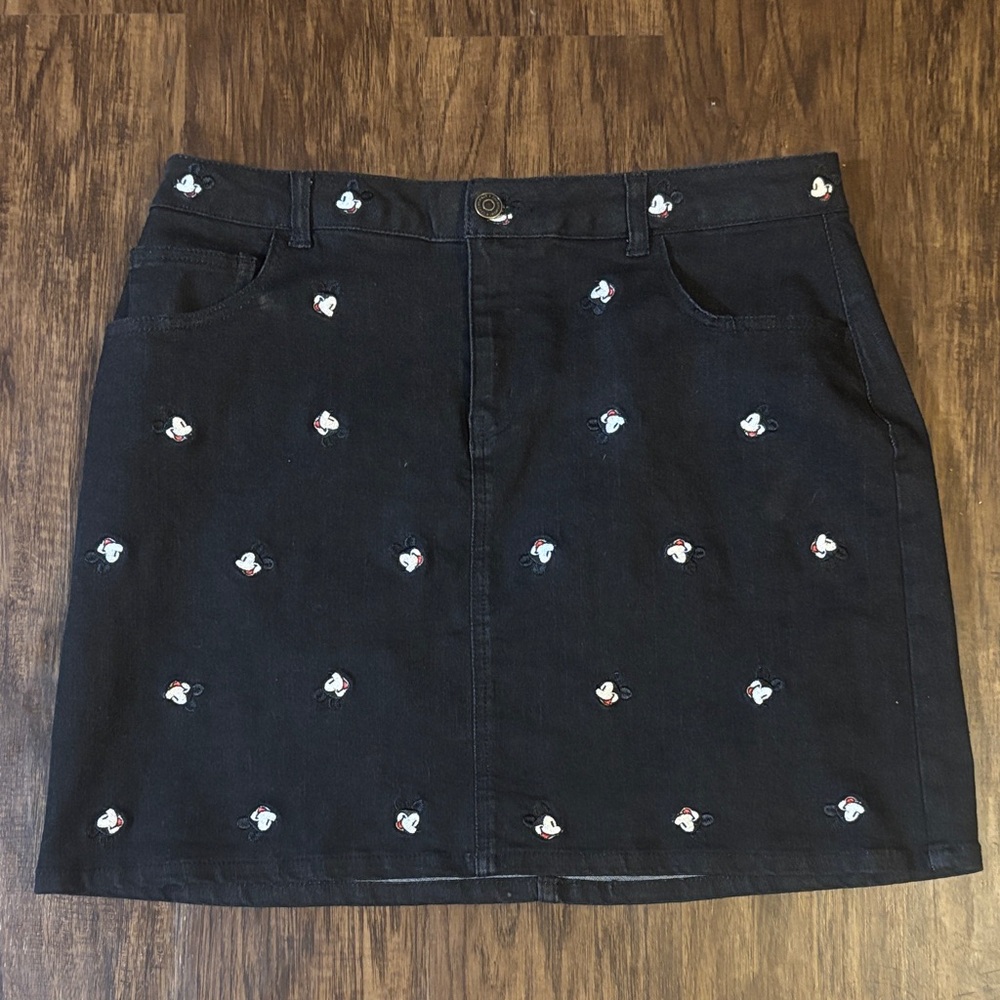Disney size 14 Mickey Mouse Embroidered Black Denim Skirt